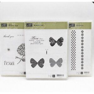 Stampin' Up Cling Stamp Lot Butterfly Prints Borderlines Because I Care Unused